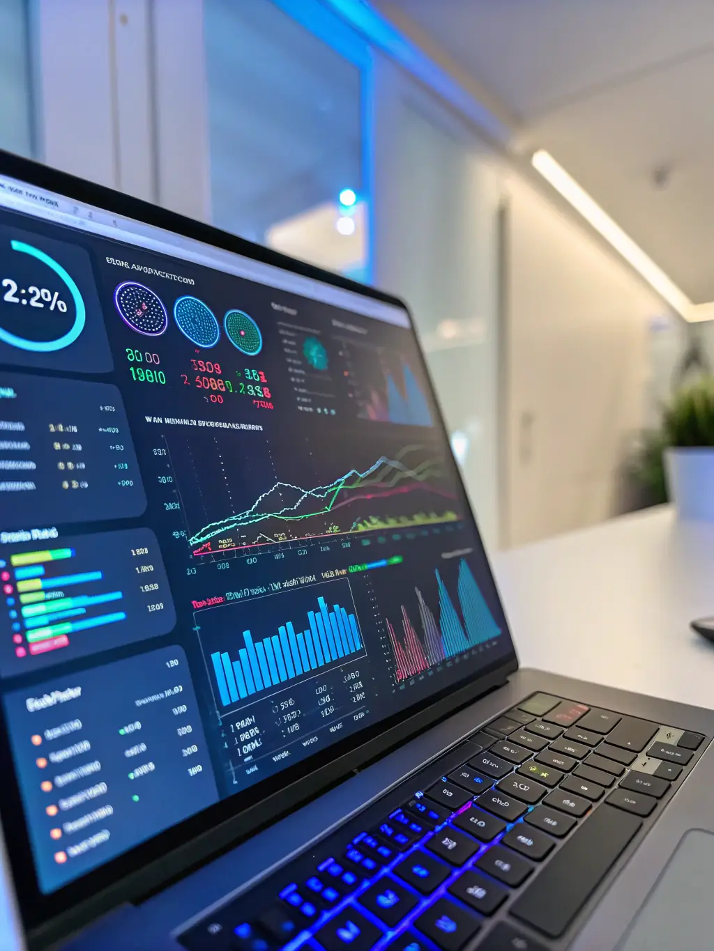 An image of a dashboard displaying graphs, charts, and data visualizations generated by the Data Analytics Platform, showcasing NRMediaLLC.com's data analysis capabilities.