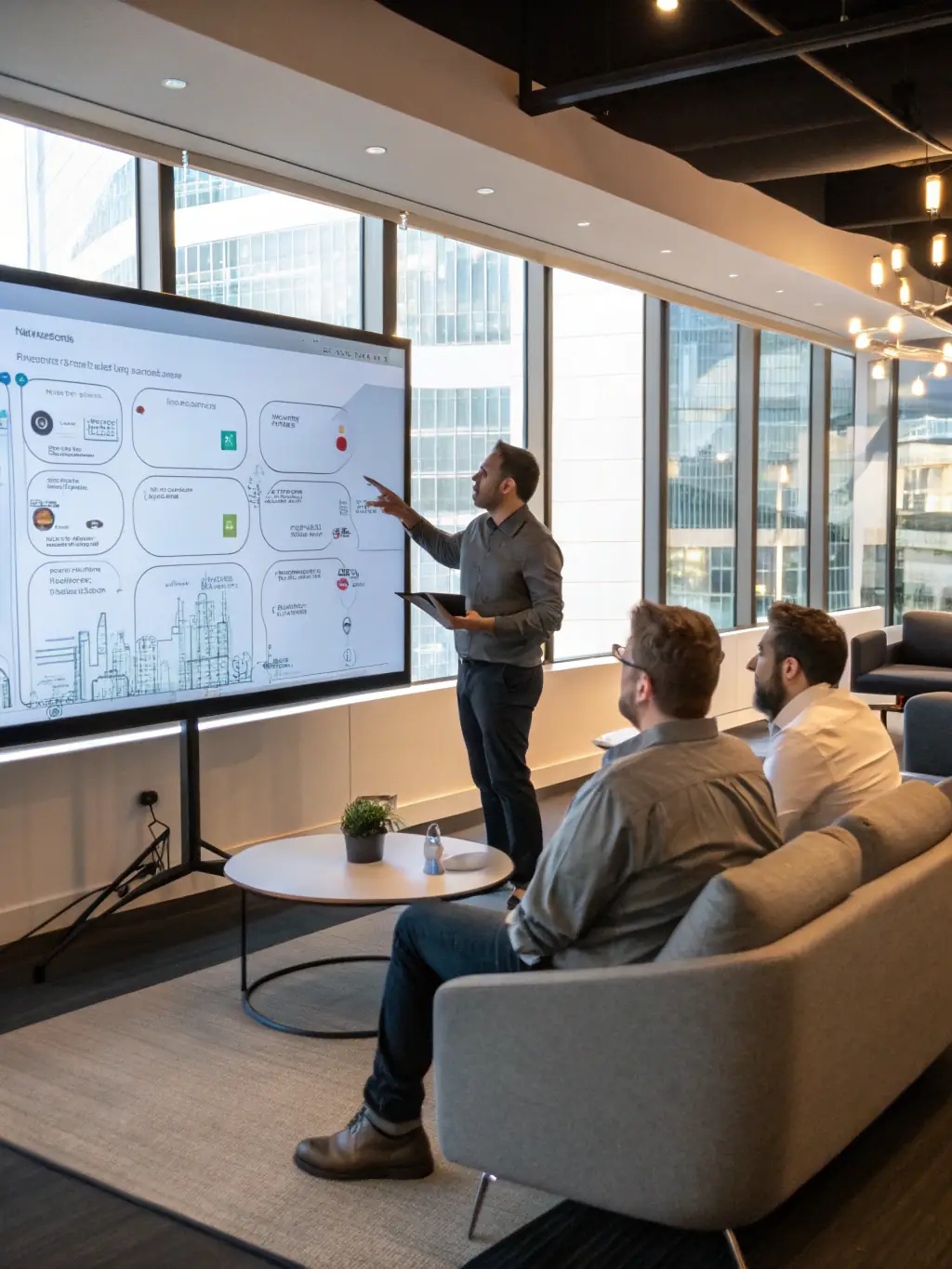 An image showing a small business team using a computer with AI-driven dashboards and automation workflows on the screen, representing NRMediaLLC.com's AI Workflow Automation solution.